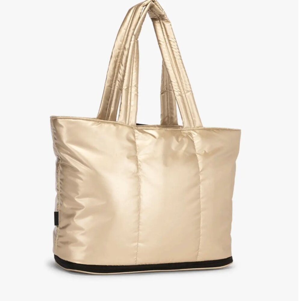 CALPAK Luka Expandable Laptop Bag / Gold Puffy Tote w/ Luggage Sleeve - Picture 2 of 6